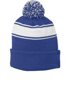 Load image into Gallery viewer, CUSTOM EMBROIDERED Stripe Pom Pom Beanie ADD YOUR LOGOOR TEXT Custom Embroidery/ Winter Beanie/ Custom logo - Jittybo&#39;s Custom Clothing &amp; Embroidery
