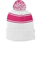 Load image into Gallery viewer, CUSTOM EMBROIDERED Stripe Pom Pom Beanie ADD YOUR LOGOOR TEXT Custom Embroidery/ Winter Beanie/ Custom logo - Jittybo&#39;s Custom Clothing &amp; Embroidery
