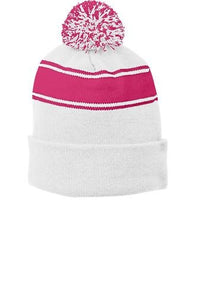 CUSTOM EMBROIDERED Stripe Pom Pom Beanie ADD YOUR LOGOOR TEXT Custom Embroidery/ Winter Beanie/ Custom logo - Jittybo's Custom Clothing & Embroidery