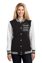 Load image into Gallery viewer, Custom Embroidered Womens Fleece Letterman Jacket Add Your Logo or Text - Jittybo&#39;s Custom Clothing &amp; Embroidery
