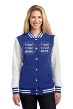 Lade das Bild in den Galerie-Viewer, Custom Embroidered Womens Fleece Letterman Jacket Add Your Logo or Text - Jittybo&#39;s Custom Clothing &amp; Embroidery
