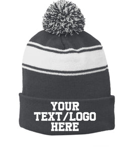 CUSTOM EMBROIDERED Stripe Pom Pom Beanie ADD YOUR LOGOOR TEXT Custom Embroidery/ Winter Beanie/ Custom logo - Jittybo's Custom Clothing & Embroidery