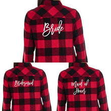 Lade das Bild in den Galerie-Viewer, Custom EMBROIDERED Ladies PLAID Flannel ADD YOUR LOGO OR TEXT / Bridesmaid plaid shirt - Jittybo&#39;s Custom Clothing &amp; Embroidery
