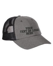 Load image into Gallery viewer, CUSTOM Embroidered Hemp Washed Soft Mesh Trucker Hat - Jittybo&#39;s Custom Clothing &amp; Embroidery
